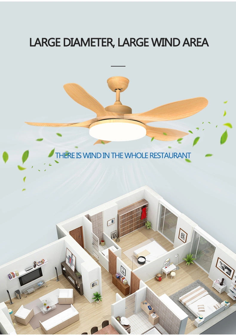 Ceiling Fan 52 Inch Modern Decoration Room High Quality Solid Wood Blades LED Ceiling Fan Light