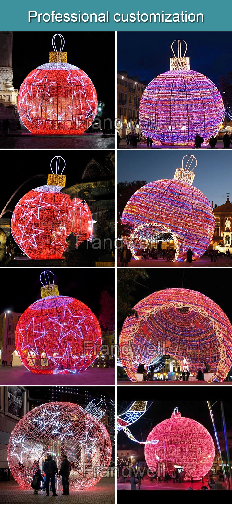 Commercial Christmas Decoration Walk Through Giant Arch LED Christmas Ball Motif Lights for Sale