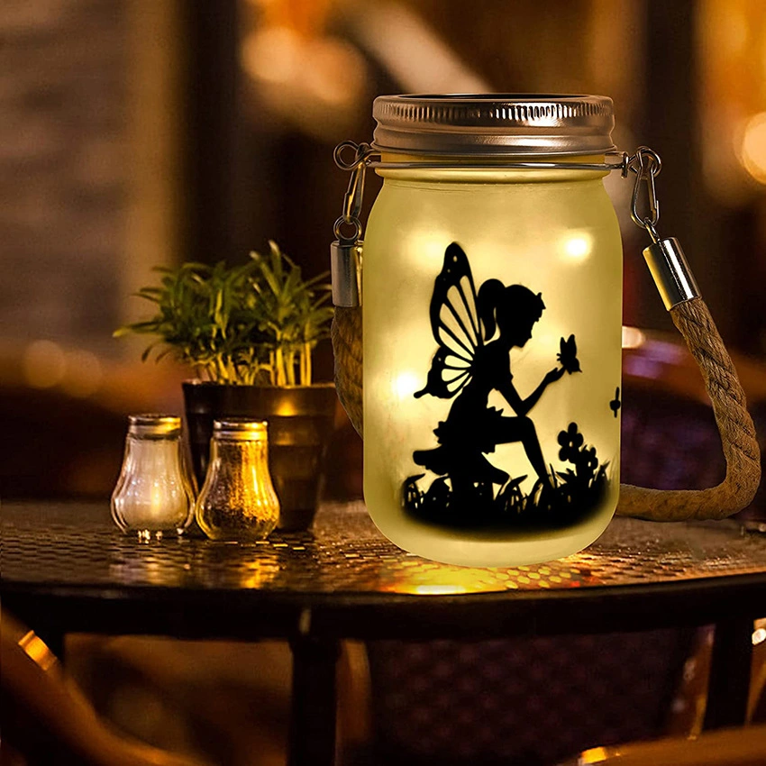 Solar Fairy Lanterns Frosted Glass Hanging Mason Jar Lights with 20LEDs and DIY Paper Cards Warm White Light IP44 Waterproof Bl21021