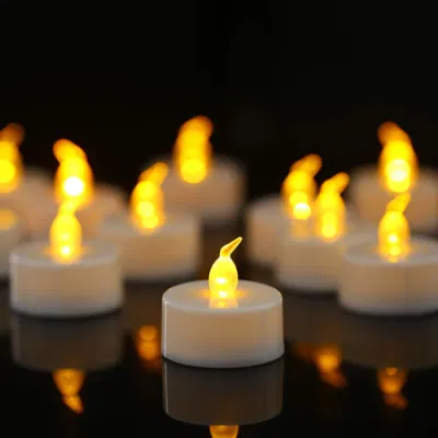 24PCS Home Decor Flameless Warm Yellow White Candle Shape Flickering LED Tea Lights